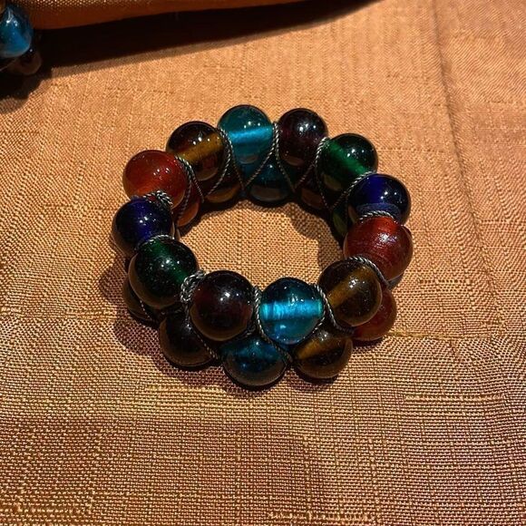 Pier 1 Glass Bead Napkin Rings Set of 6 Earth Tones - Picture 5 of 7